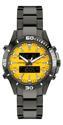 Reloj Armitron Caballero Extensible Color Negro 205347yldg Color De La Correa Gris Oscuro Color Del Bisel Gris Color Del Fondo Amarillo