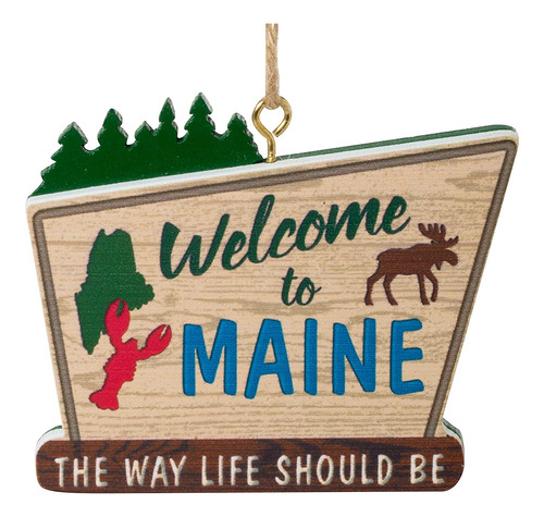 Bienvenido A Maine Retro Style Sign Christmas Holiday O...