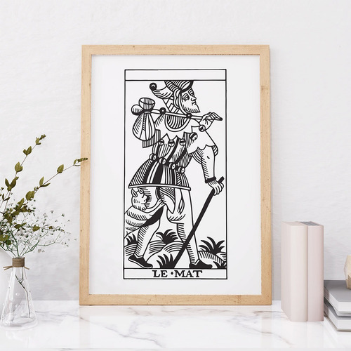Imagen 1 de 3 de Cuadro Nórdico Carta De Tarot Marseille Marsella El Loco Bn