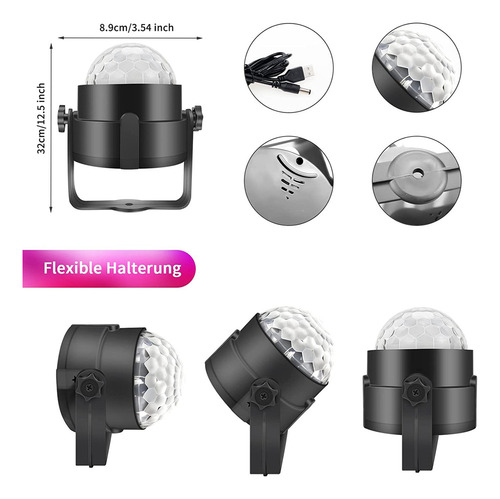 Disco, Luz De Discoteca Rgb Giratoria De 360° Con Mando A Di