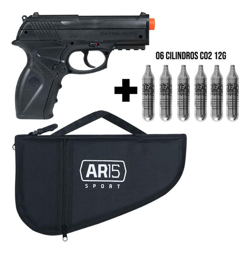 Pistola Co2 Rossi C11 4.5mm + 06 Cilindros Co2 12g + Capa