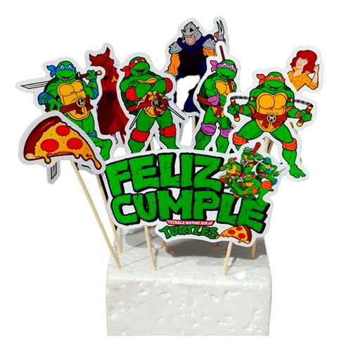 Adorno Torta Deco Feliz Cumple Tortugas Ninjas 