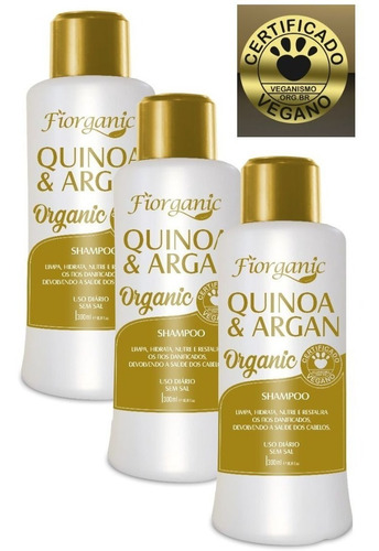 Shampoo Quinoa E Argan 300ml - Fiorganic - 03 Unidades