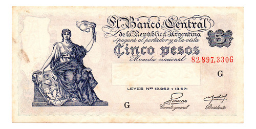 Billete M$n 5 Del Progreso, Bottero 1866, Año 1954 Mb +