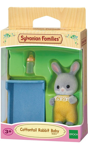 Sylvanian Families Conejo Gris Bebé + Cuna Mamadera Juguete