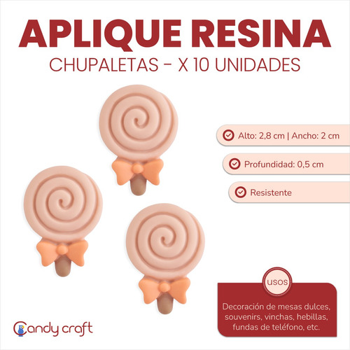 Aplique De Resina Chupaletas X 10 Unidades Deco Souvenirs