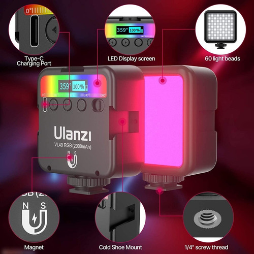 Imagen 2 de 5 de Luz De Video Profesional Rgb Recargable Ulanzi Magnética