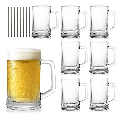 Juego De 8 Vasos De Cerveza De Vidrio Soujoy, 12 Oz Con Asa 