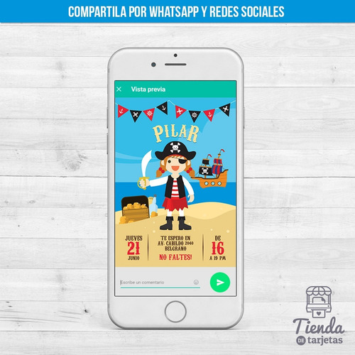 Imagen 4 de 4 de Invitación Digital + Imprimible - Pirata Para Nena