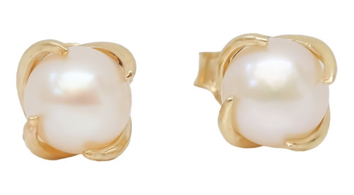 Amor Eterno - Perla Espiral Ch Aretes Con Mariposa Oro 10k