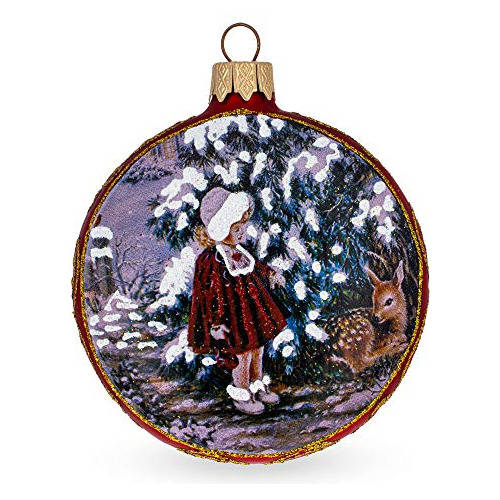 Adorno Navidad De Vidrio Decoupage Estilo Vintage Niña...