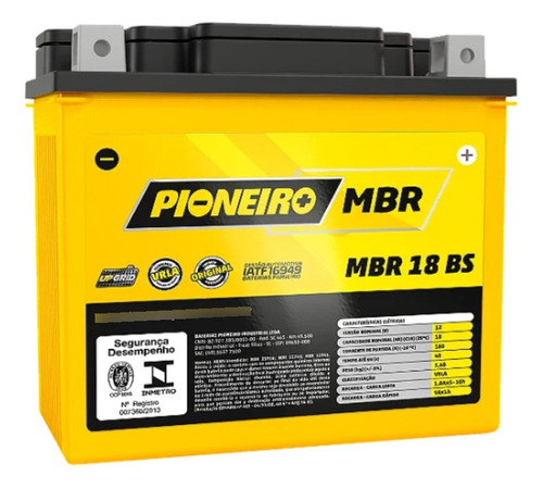Bateria Moto Pioneiro Mbr18-bs 12v 18a/h