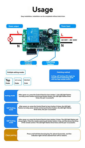 Interruptor De Control Remoto Inalámbrico De 433 Mhz, Relé R