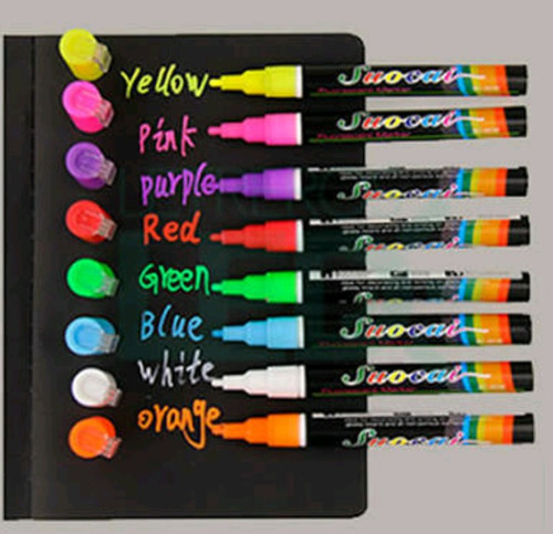 Plumones Para Pizarra Led Flourecente Pack 8 Colores ..