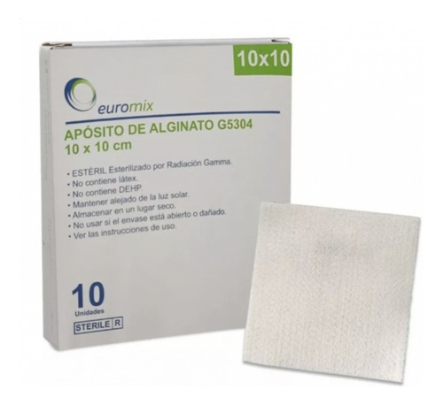 Apósito Alginato De Calcio 10x10 Euromix Caja De 10 Unidades