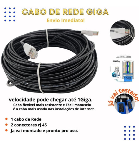Imagem 1 de 6 de Cabo De Rede Internet Cftv Envio Imediato (30 Metros 4pares)