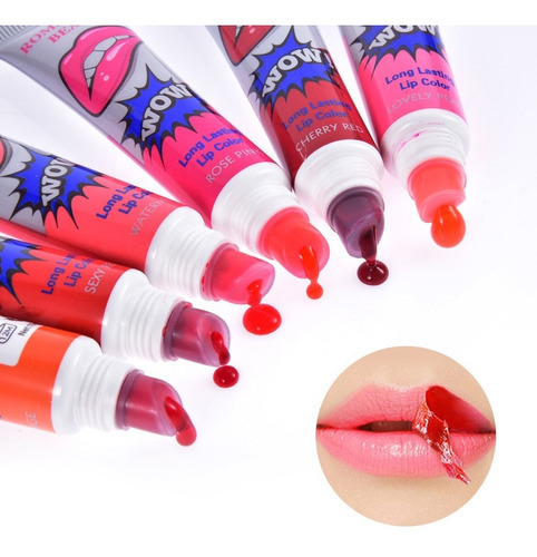 Impermeable 6 Colores Set Brillo Labial Peel Off Mask Tattoo Color Rojo
