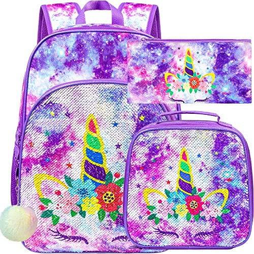 Wzlvo 3pcs Unicorn Backpack For Girls, 16  Kids Dfqre
