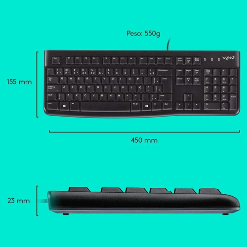 Kit Teclado Mouse Logitech Mk120 Abnt2 Com Ç Com Fio Usb