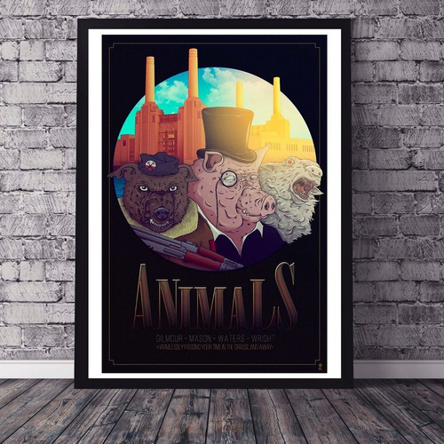 Cuadro Marco Negro 33x48cm Animals Pink Floyd Poster Arte