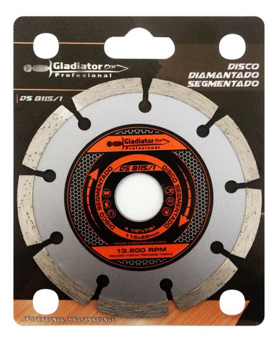 Disco Diamantado Segmentado Gladiator Pro 115mm Ds8115/1