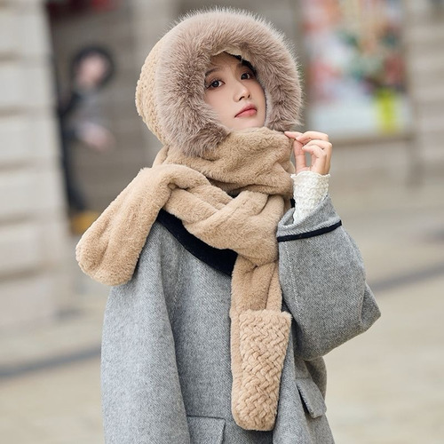 Conjunto 2 En 1 Gorro Bufanda Abrigado Invierno Frío Peluche Crema Único
