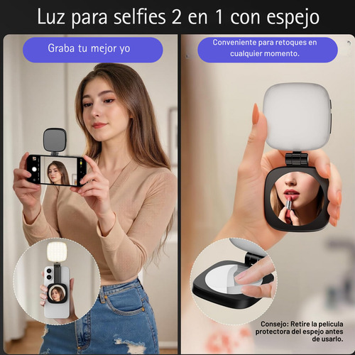 Luz Led Para Celulares Magnética + Espejo, Luz Para Selfie. Blanco