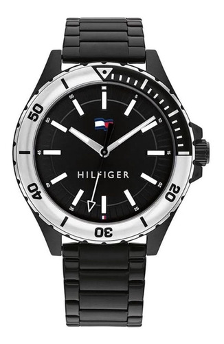 Reloj Tommy Hilfiger Para Hombre De Acero Negro 1792014 Ss Color del bisel GRIS-NEGRO