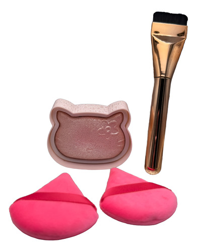 Brocha Para Iluminador + Esponja Polvo+ Regalo Rosa