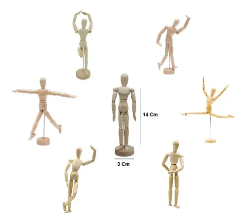 Boneco Articulado 14cm Madeira Movidamente Para Desenho Artístico