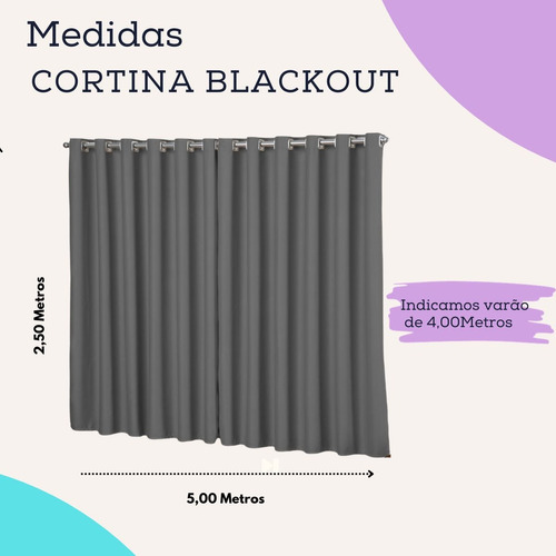 HL Enxovais Cortina De Porta Blindex Blackout 5,00 X 2,50 Tecido Supremo Cor Cinza-escuro