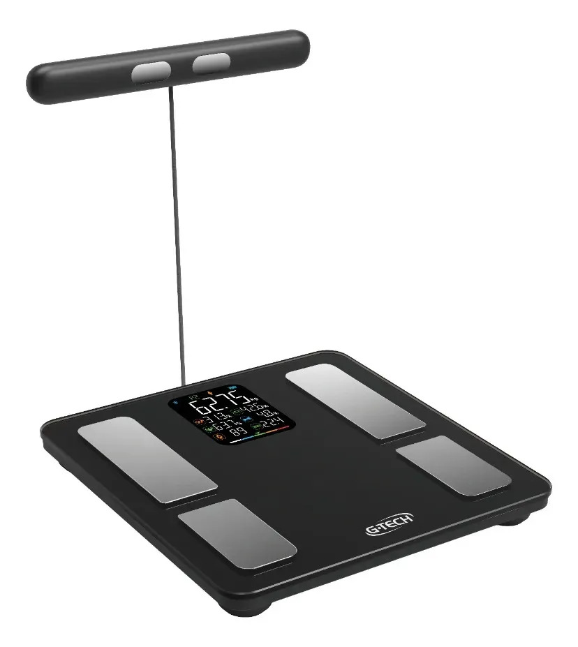 Balança Bioimpedância G-Tech Body Analyzer 8 Eletrodos Dupla Frequência Bluetooth App 180kg Preto