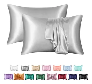 Fundas Satén Estándar Seda Pura Almohada Suaves Cómodo 2pcs