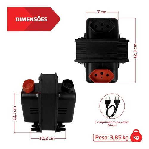 Transformador Bivolt 110 220 P/ Adegas De Vinho De Até 200w Preto