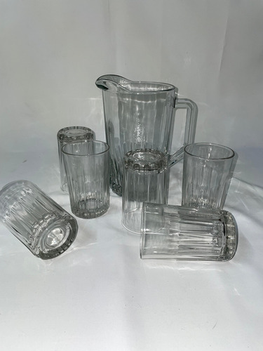 Set Jarra De Vidrio C/7 Vasos Kristalino - Crisa Blanco Transparente