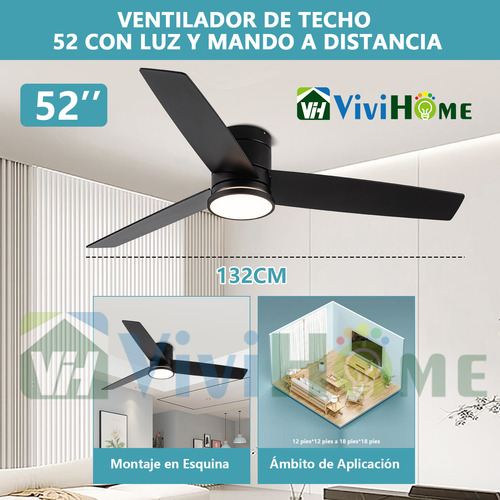 Luz De Ventiladores Moderno 52 Pulgadas Multifunción Abanico 1.321 M 60 Negro Negro Mdf 3