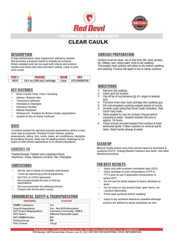 0870 Sellador Adhesivo Transparente Para Calafatear, 10.1 Oz