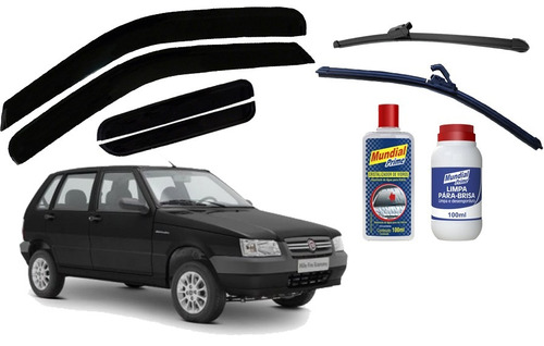 Kit Chuva Fiat Uno Fire 4 Pts Calha Palheta Limpa Parabrisa