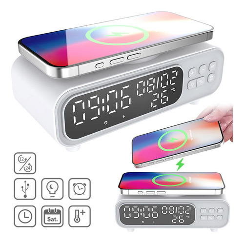 Carregador Sem Fio Multi Led Luz Noturna 15w Estação De