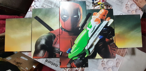 Cuadro Decorativo, Deadpool, 5 Piezas, Tela Pvc Marco Madera