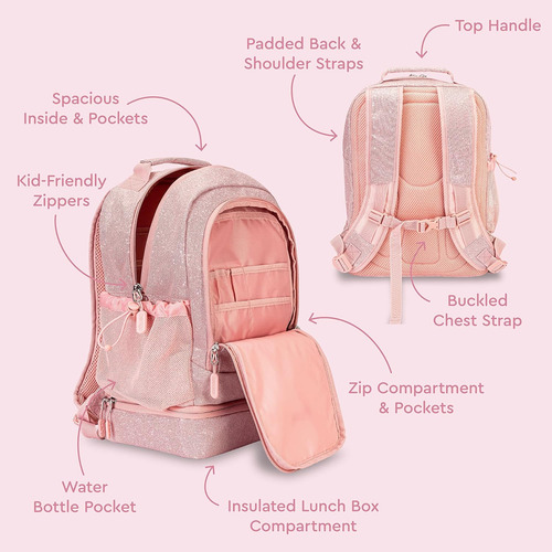 Bentgo Mochila Escolar 16 Con Bolsa Aislada Purpurina Rosa