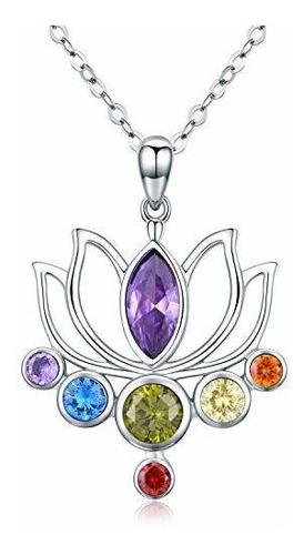 Collar - 925 Sterling Silver 7 Chakra Necklace Healing Cryst