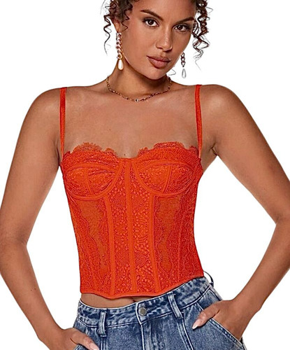 Corset Bustier Top Shein Importado Naranja Encaje Aesthetic