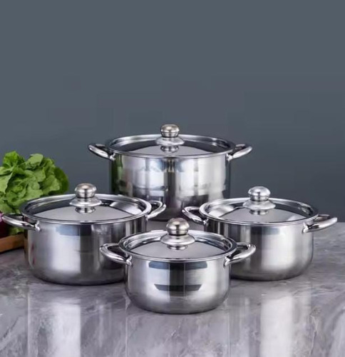 Set De 4 Piezas Ollas Con Tapa De Acero Inoxidable