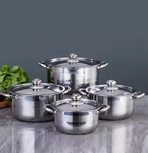 Set De 4 Piezas Ollas Con Tapa De Acero Inoxidable