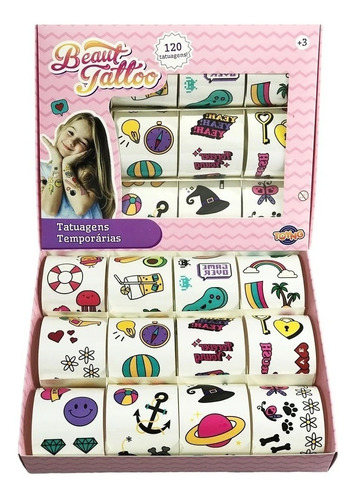 Kit 120 Tatuagens Temporarias Infantil Beaut Tattoo Da Toyng