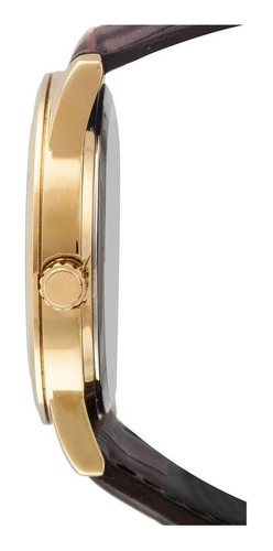 Imagen 3 de 5 de Reloj de pulsera Casio Enticer MTP-V001 de cuerpo color dorado, analógico, para hombre, fondo negro, con correa de cuero color marrón, agujas color dorado, dial dorado, minutero/segundero dorado, bisel color dorado y hebilla simple