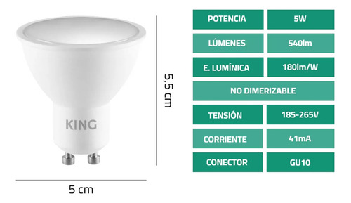 Pack X 10 Lampara Docrioca Led 5w Calida 3000k King 220v Color De La Luz Blanco Calido