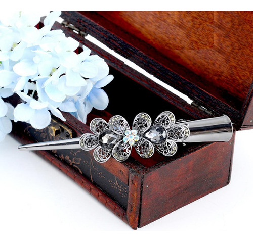 2x Pinzas Para El Pelo De Cocodrilo Con Flores De Diamantes