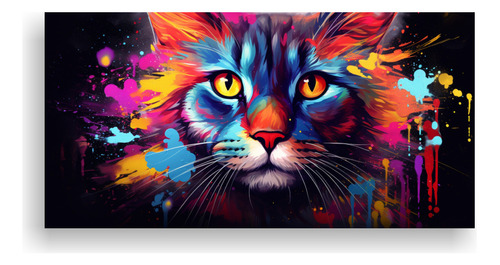 40x20cm Cuadro Abstracto De Gato Multicolor Bastidor Madera
